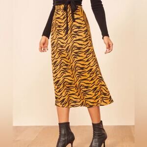 Reformation Tiger Print Midi Skirt Indie Sleaze Mob Wife Y2K Grunge Rocker XS 0